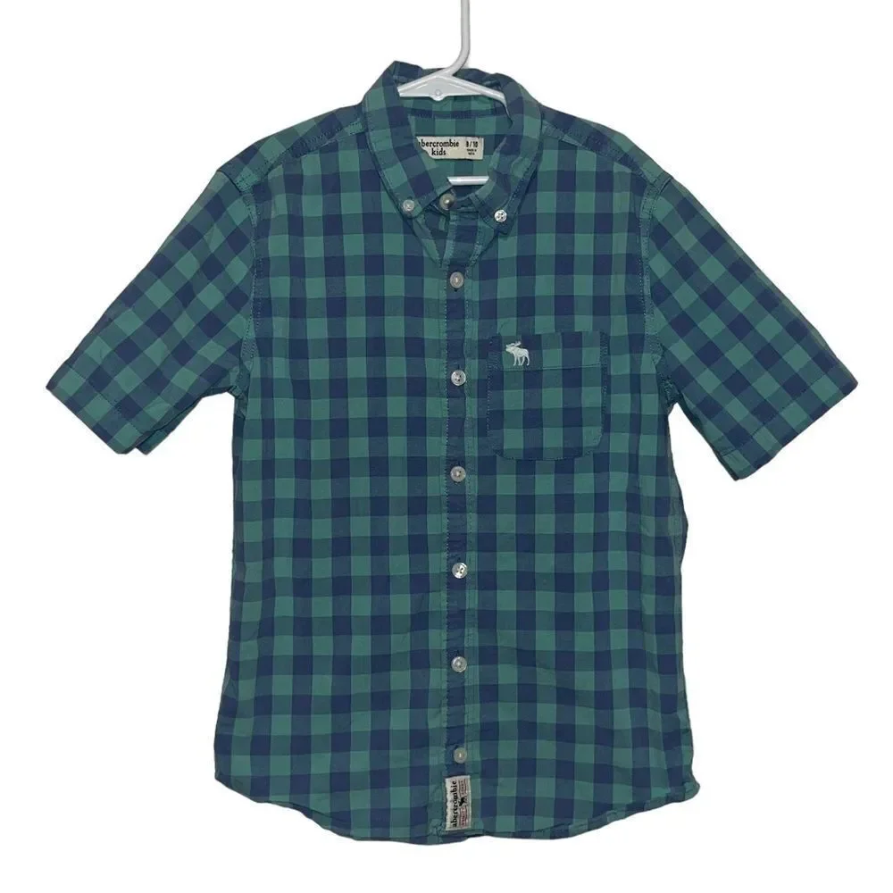 Abercrombie Blue & Turquoise Plaid Short Sleeve Button Down Shirt